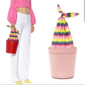 NWT Staud Pink Multicolor Striped Leather Bucket Bag